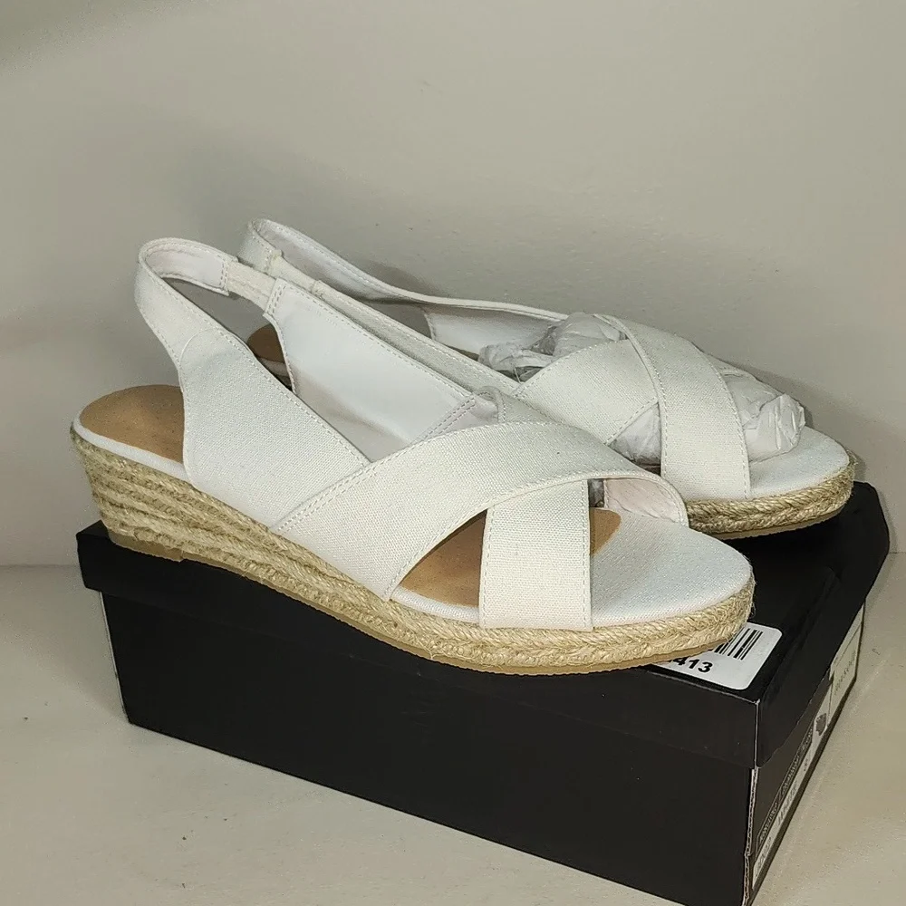 White Espadrille Slingback Sandals - Women's Summer Wedges